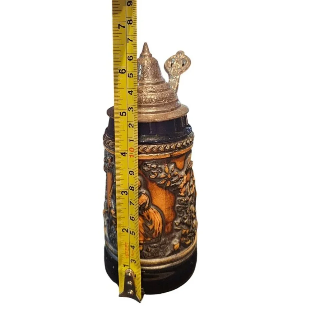 Gerz German Beer Stein With Pewter Lid Made In Germany Handpainted Relief Vtg